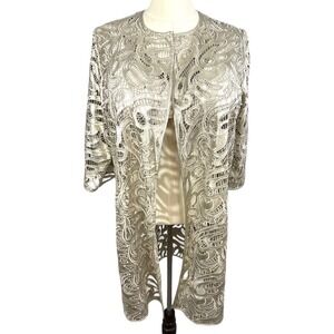 Peter Nygard Womens XL Metallic Champagne Gold Lace Duster Cardigan F1212V593